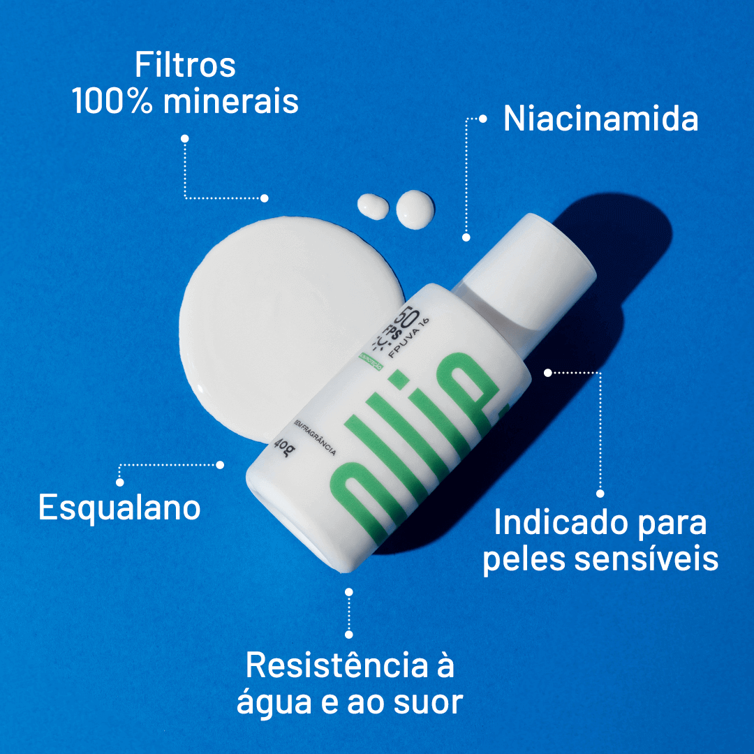 Protetor Solar Mineral Fluido FPS 50 FPUVA 16 Com textura fluida e filtros 100% minerais, não irritantes para peles sensíveis, ação antioxidante, previne e reduz danos solares, com esqualano e niacinamida.