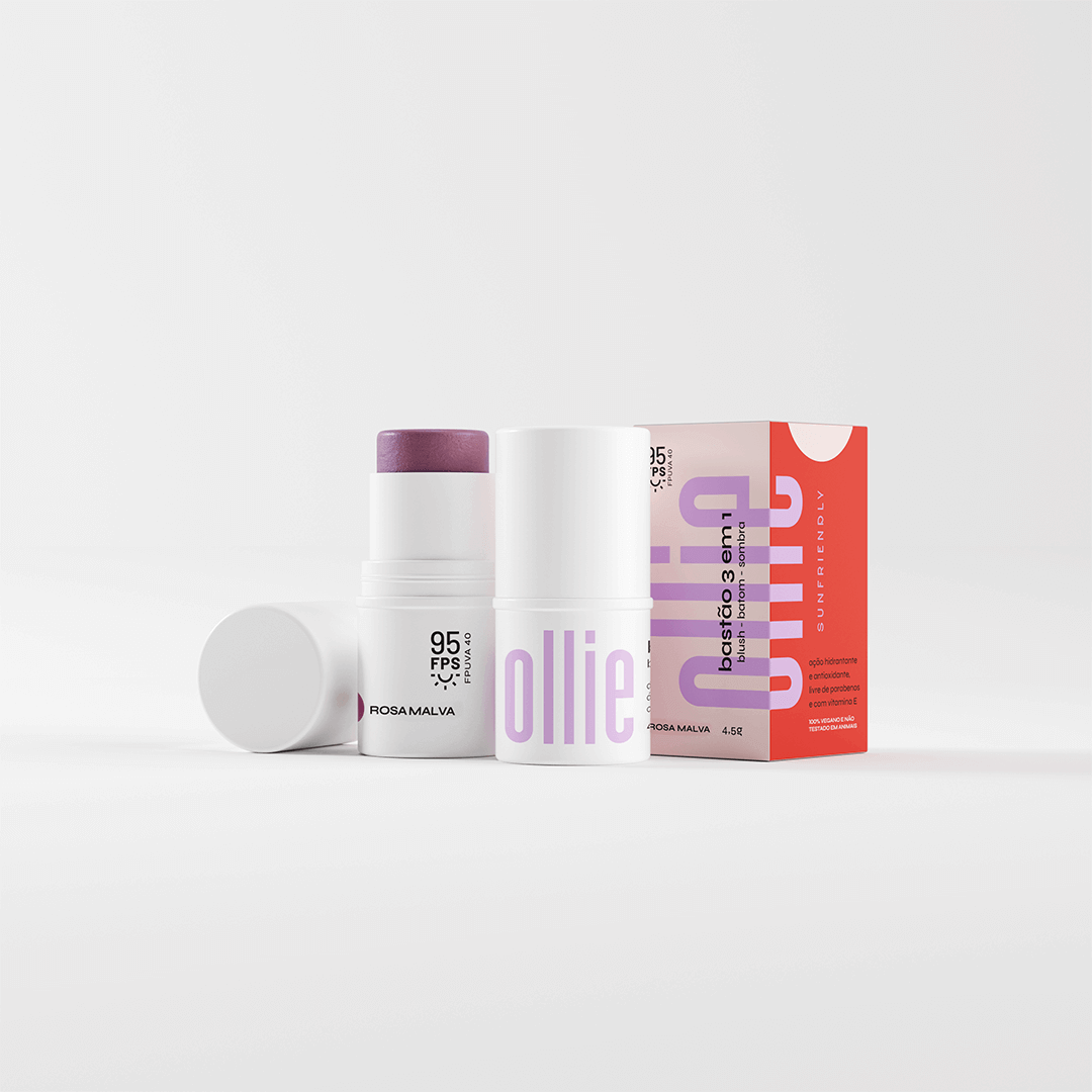 Bastão 3 em 1 Blush, Batom e Sombra FPS 95 Experimente o Blush Stick da Ollie. FPS 95, FPUVA 40, vitamina C e em cinco cores lindas e textura aveludada. Experimente praticidade com o Bastão 3 em 1 Ollie.
