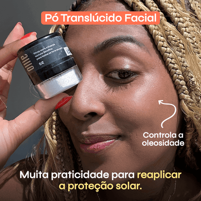 Pó  translúcido facial, controla a oleosidade e oferece muita praticidade para replicar a proteção solar. 